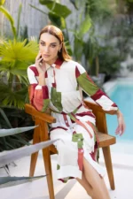 Rochie midi damă Mirabella – croială tip cămașă și imprimeu abstract