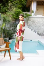 Rochie midi damă Mirabella – croială tip cămașă și imprimeu abstract