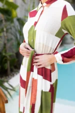 Rochie midi damă Mirabella – croială tip cămașă și imprimeu abstract