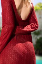 Rochie de plajă Columbia – model maxi cu spatele decupat -bordo