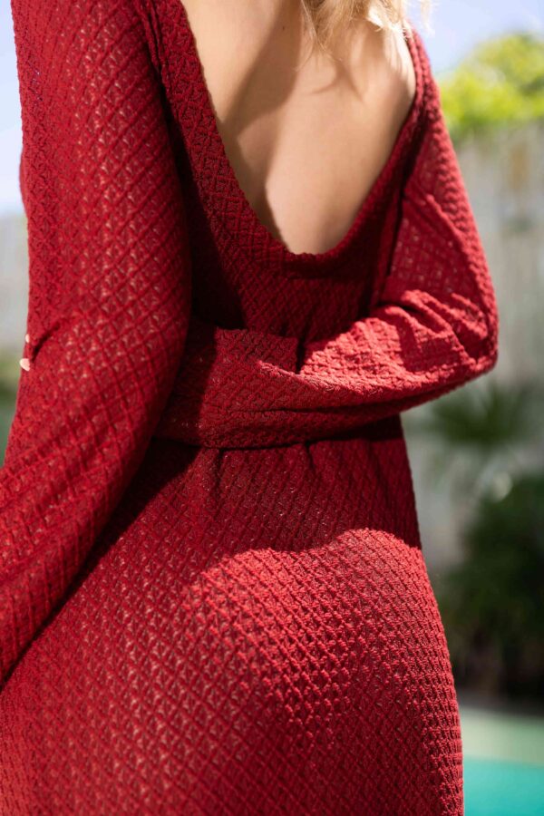 Rochie de plajă Columbia – model maxi cu spatele decupat -bordo