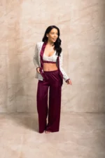Pijama damă Love Story – bluză cu cordon și pantaloni satinați