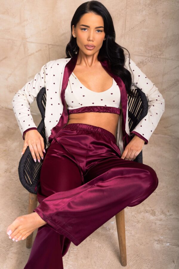 Pijama damă Love Story – bluză cu cordon și pantaloni satinați