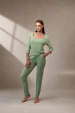 Pijama damă Gabriella – bluză cu mâneci 3/4 și pantaloni lungi -verde