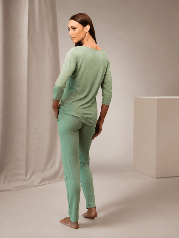 Pijama damă Gabriella – bluză cu mâneci 3/4 și pantaloni lungi -verde