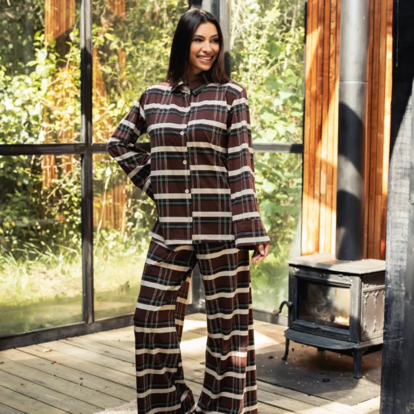 Pijama damă Paola – cămașă în carouri și pantaloni lungi