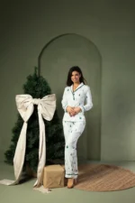 Pijama damă Snowfall – bluză tip cămașă și pantaloni lungi