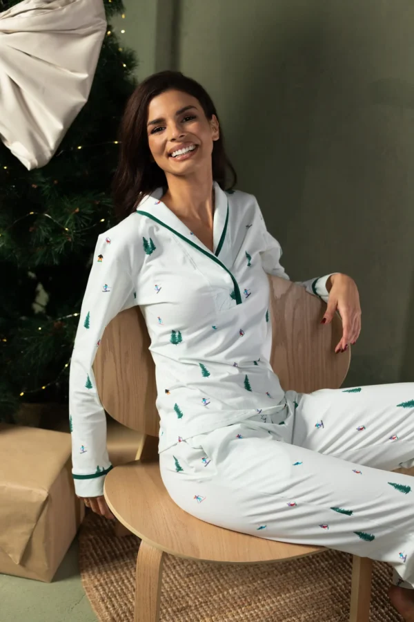 Pijama damă Snowfall – bluză tip cămașă și pantaloni lungi