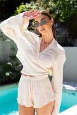 Set damă Rafaela – top scurt și pantaloni scurți