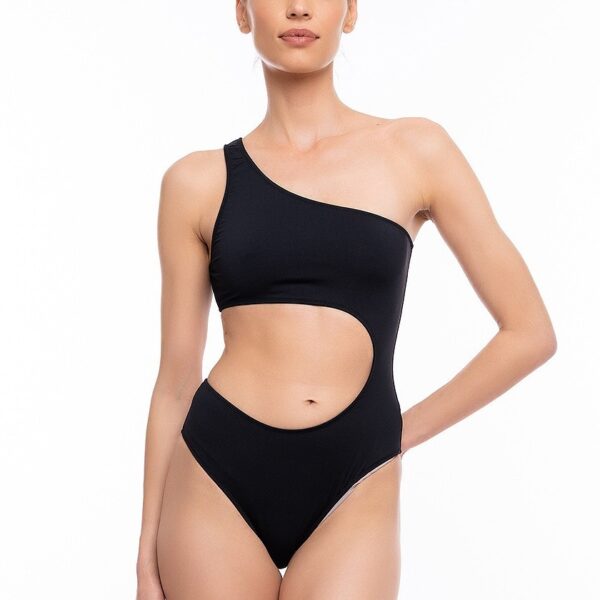 Costum de baie damă Veronica– model întreg asimetric, negru