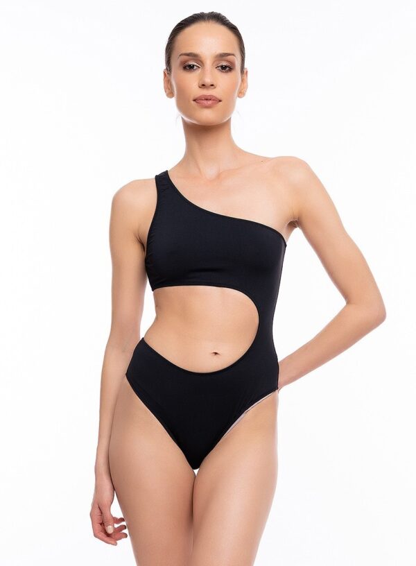 Costum de baie damă Veronica– model întreg asimetric, negru