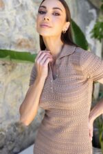 Rochie de plajă Natural Aura, model midi ajurat,bej